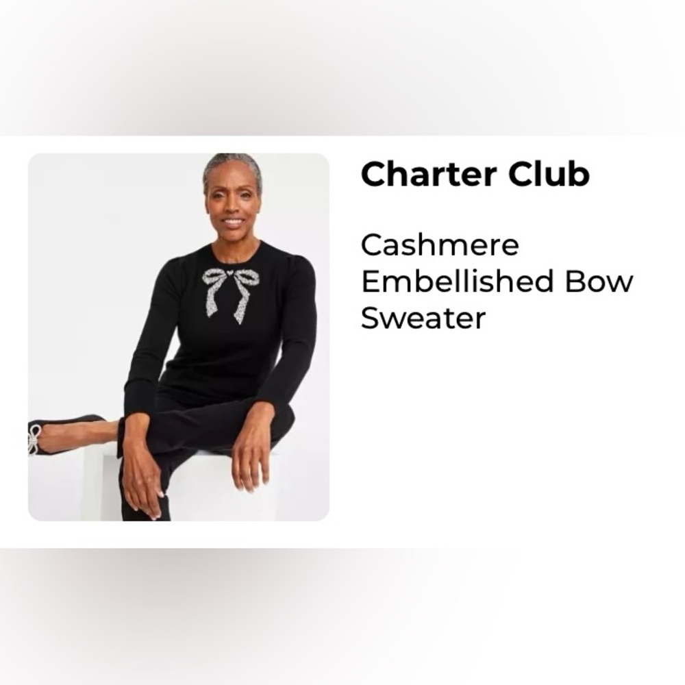 Charter Club exclusive to Macys Cashmere Embellished Bow Sweater in size Small